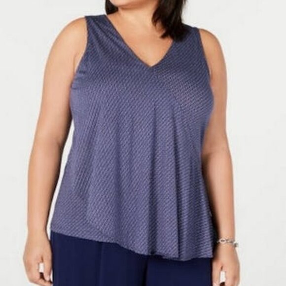MICHAEL Michael Kors Womens Plus Modal Blend Printed Tank Top, Navy, Size 0X - Picture 1 of 3